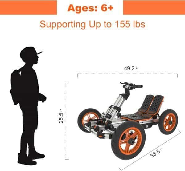 Off-road pedal car for kids, supports ages 6+ and up to 155 lbs.