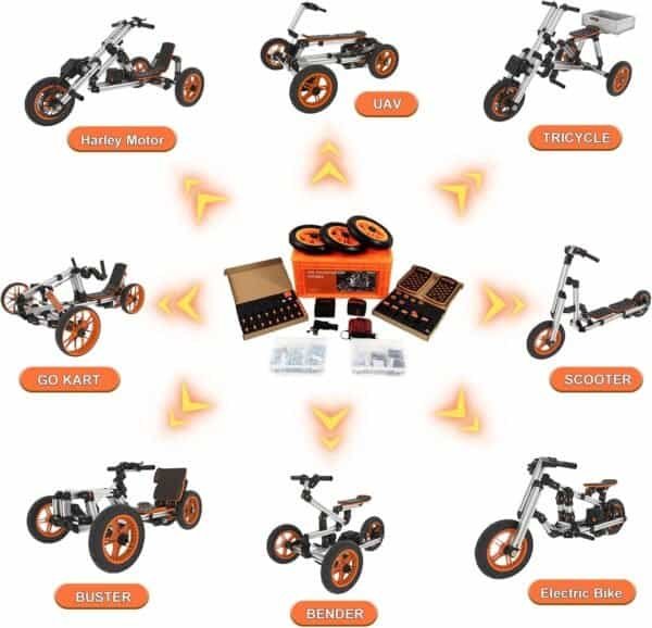 Electric ride-on vehicles for children, including Harley Motor, UAV, Tricycle, Go Kart, Scooter, Bus.
