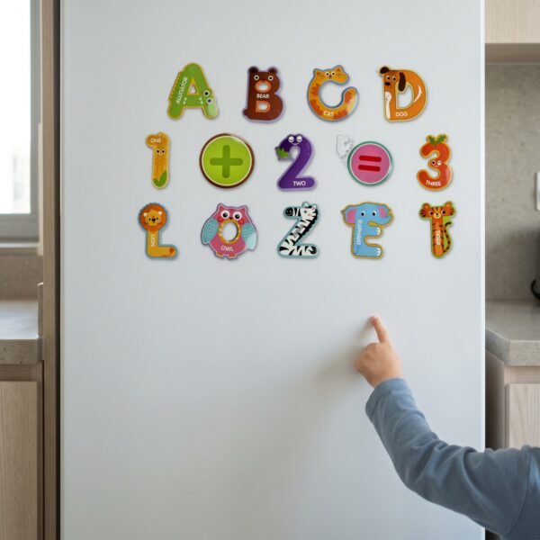 Animal Alphabet Magnets: a child placing a piece Animal Alphabet Magnets: a child placing a piece