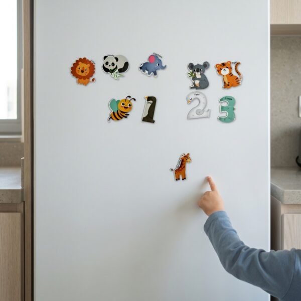 Animal & Number Magnets: a child placing a piece