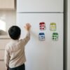 Colour-Sorting Jars Magnet Set: on a fridge door at home