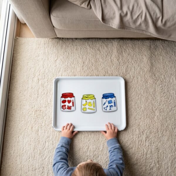 Colour-Sorting Jars Magnet Set: played on a tray