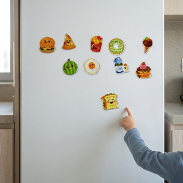 Food Magnets: a child placing a piece Food Magnets: a child placing a piece
