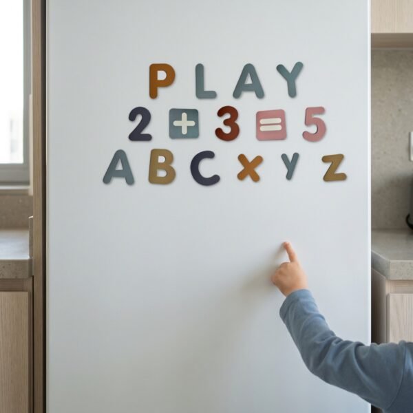 Magnetic Letters & Numbers: a child placing a piece Magnetic Letters & Numbers: a child placing a piece