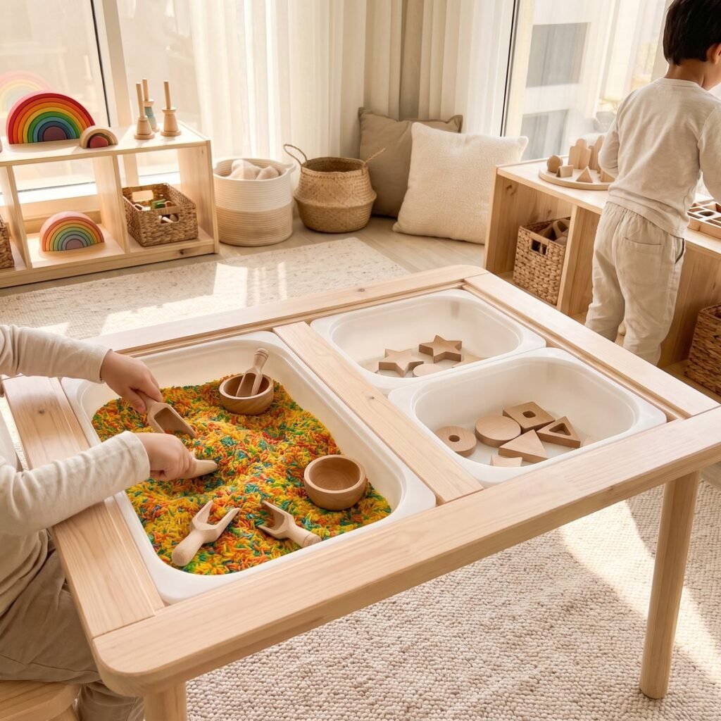 Sensory activity table with two tubs