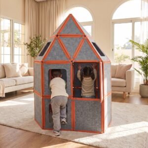 Play-house built from giant magnetic tiles