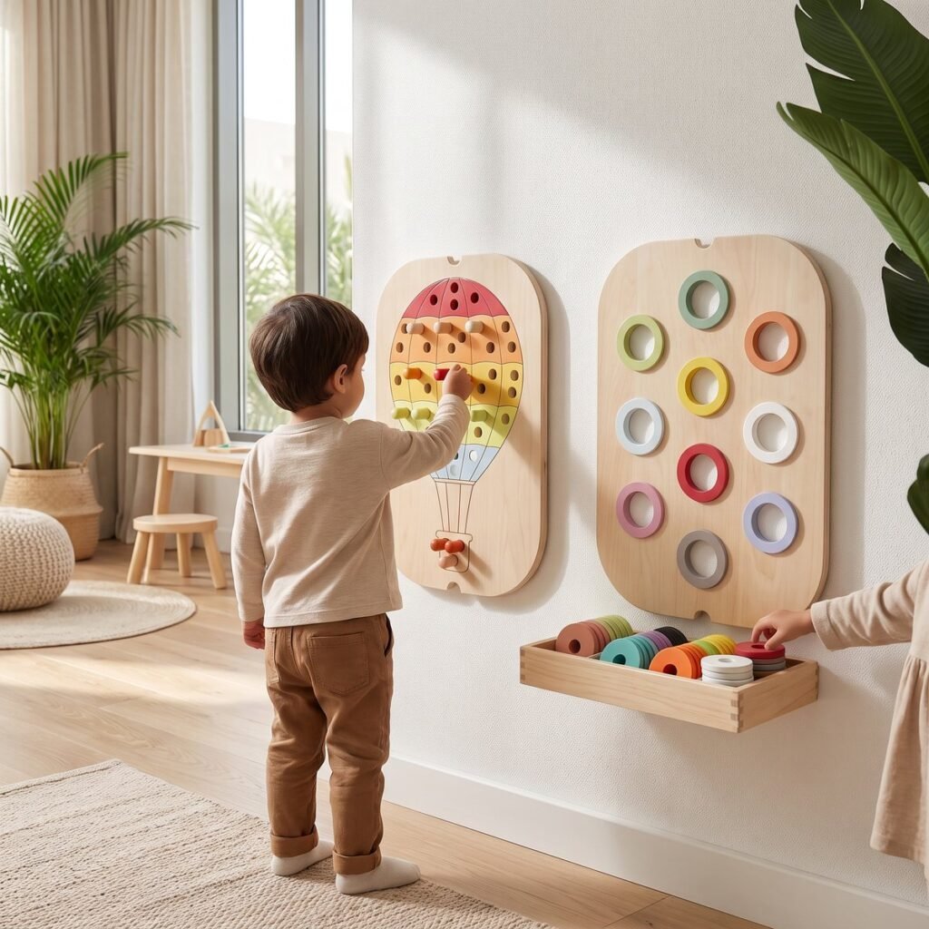 Wall activity boards at child height