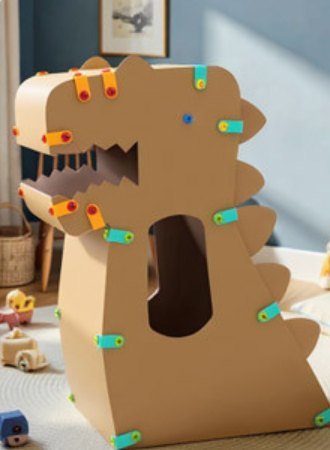 Cardboard dinosaur built with the kit