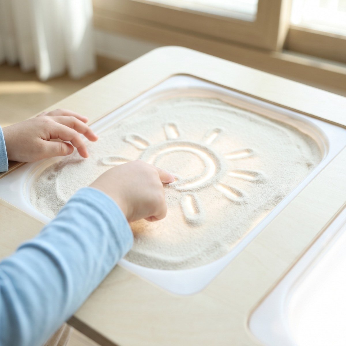 A child's hands playing with the Clear Board Insert
