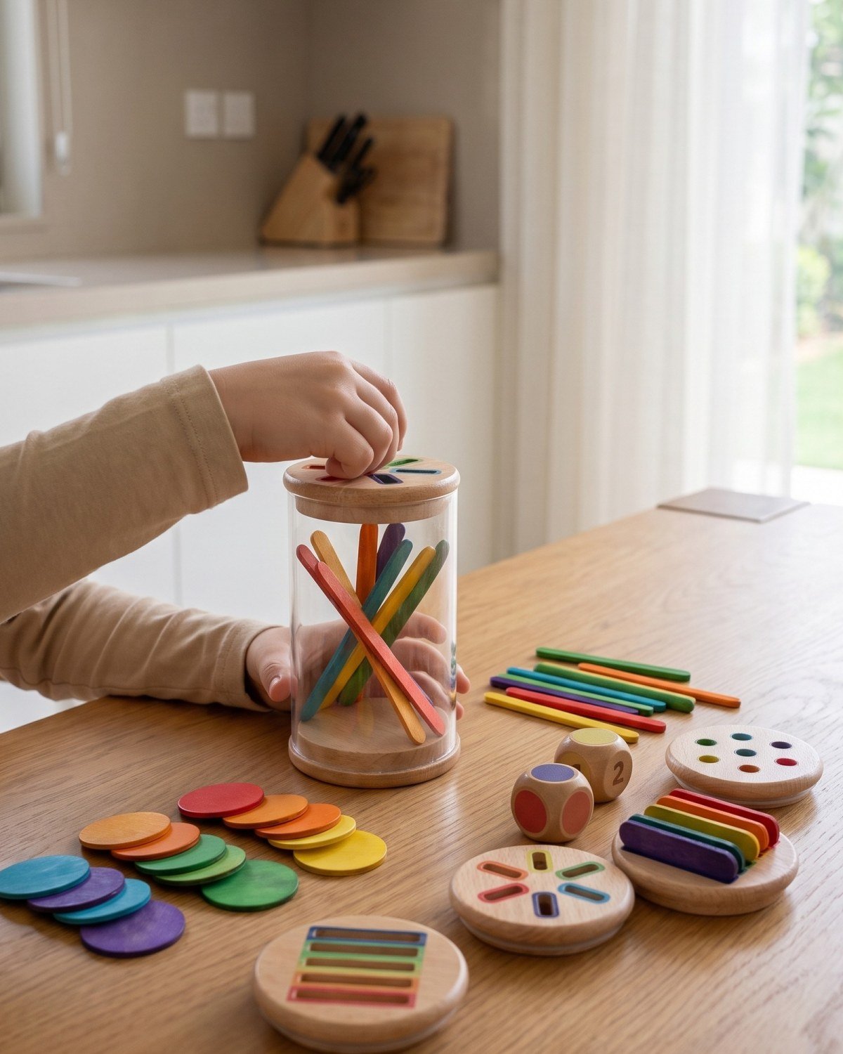 The Colour Sorting Sticks & Discs in use at home
