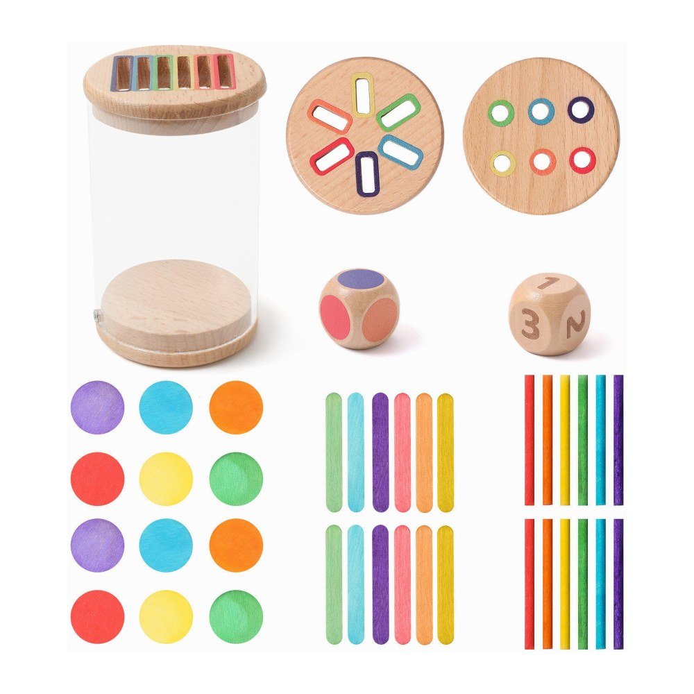 The Colour Sorting Sticks & Discs on a white background