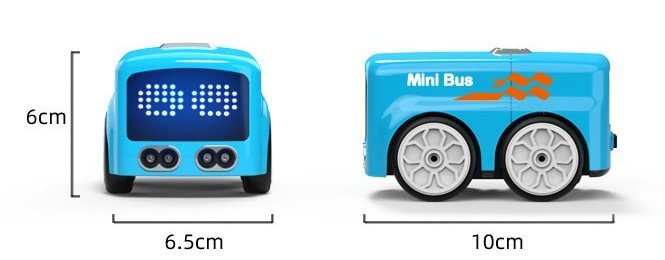 Mini bus dimensions: 10 cm long, 6.5 cm wide, 6 cm high