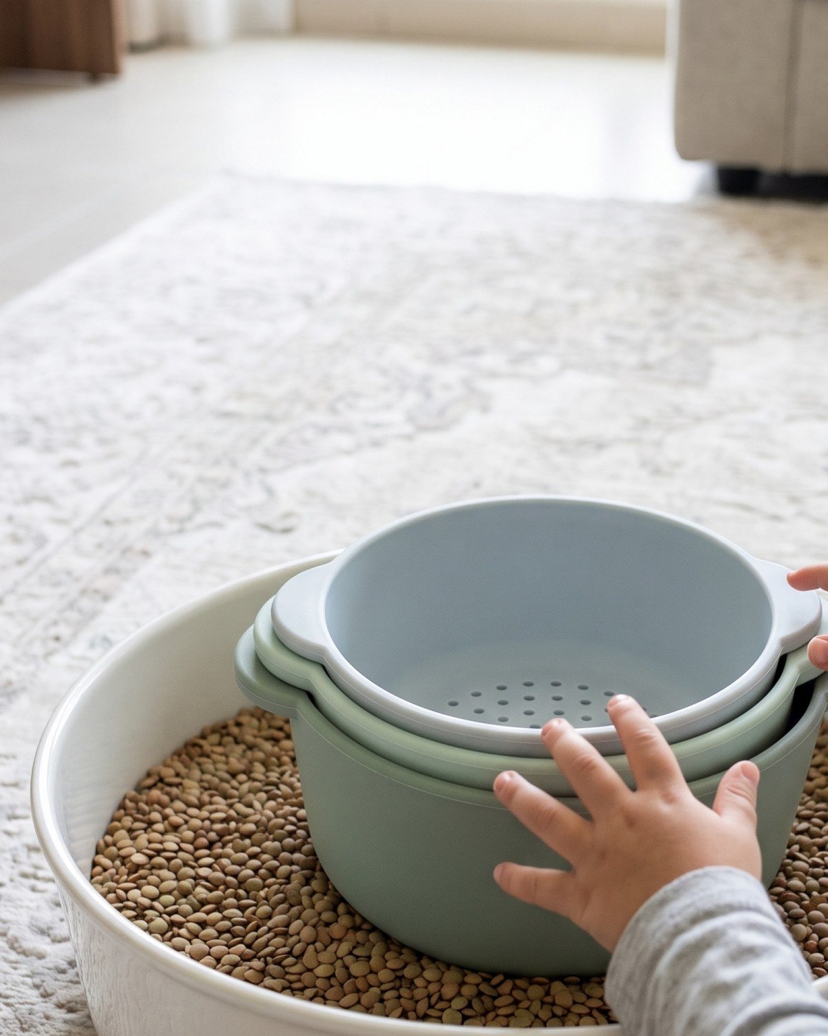 The Nesting Bowls & Sieve in use at home
