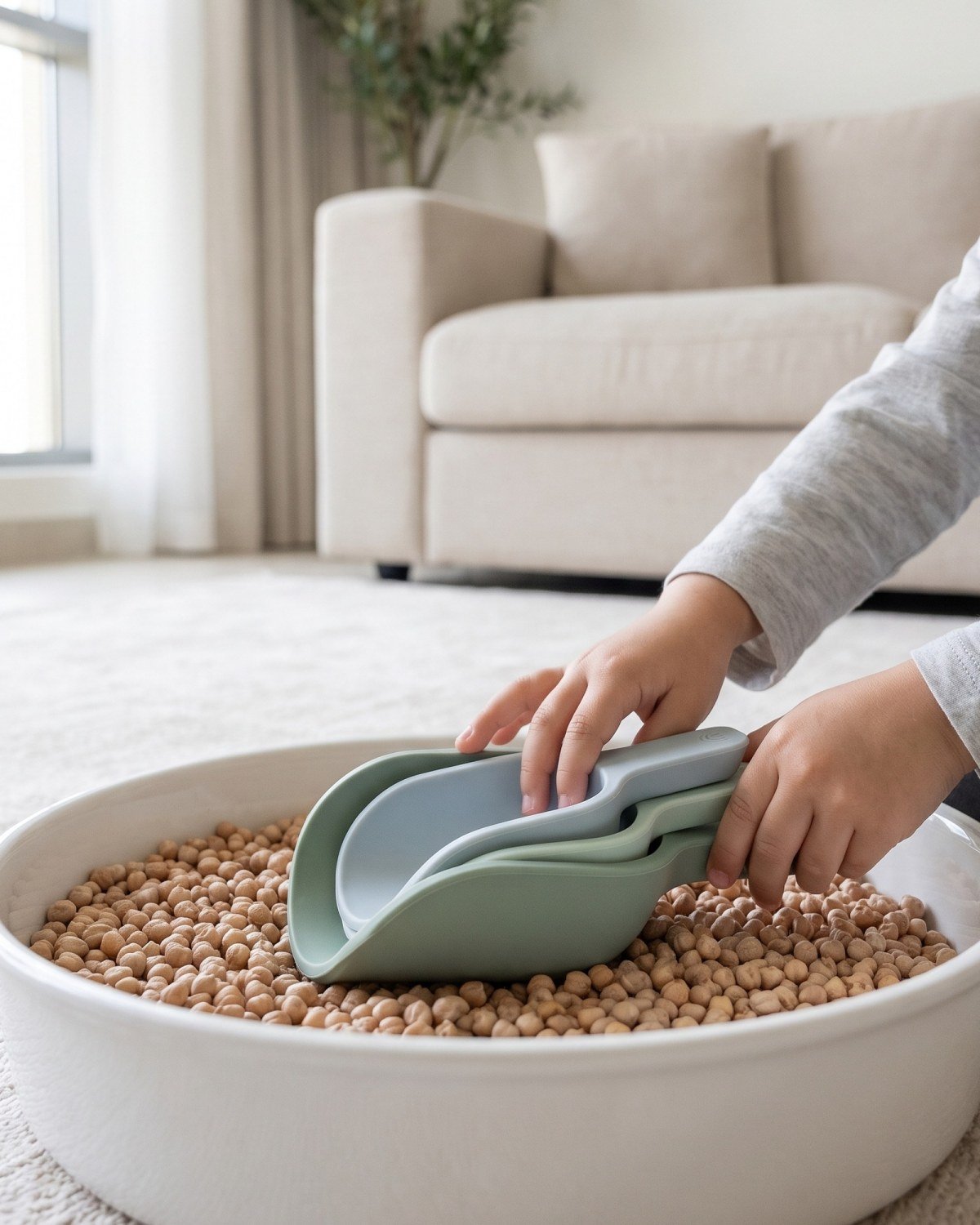 The Sensory Scoops Set in use at home