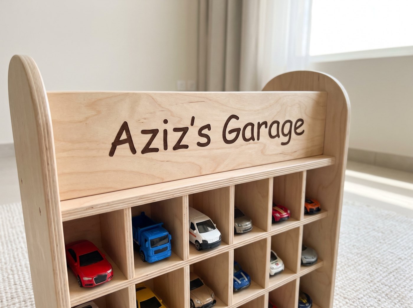 The garage sign printed with a child's name